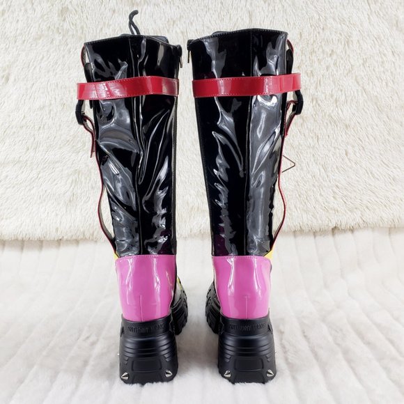Space Cookies Hidden Wedge Platform Color Block Festival Punk Knee Boots - Picture 6 of 11